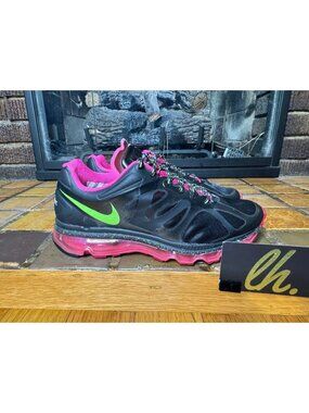 Women’s 8 Nike Air Max+ 2012 Black Green Fireberry Athletic Shoes574268-036